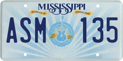 MS license plate ASM135