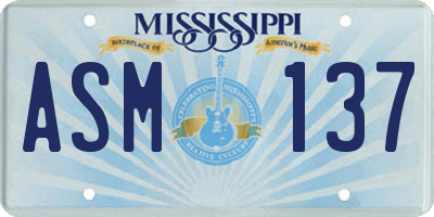 MS license plate ASM137