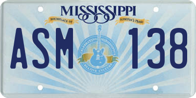 MS license plate ASM138