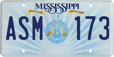 MS license plate ASM173