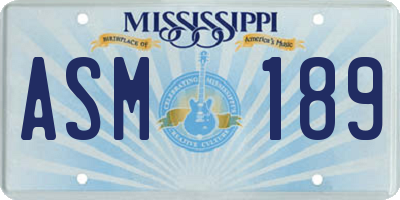 MS license plate ASM189