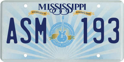 MS license plate ASM193