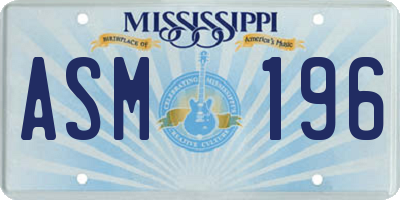 MS license plate ASM196