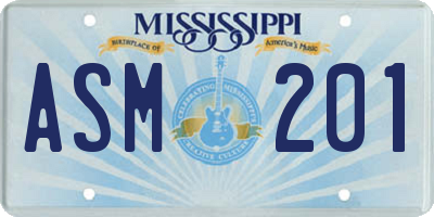 MS license plate ASM201
