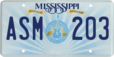 MS license plate ASM203