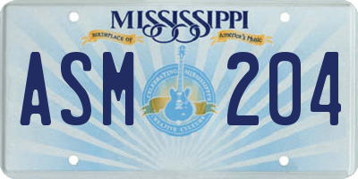 MS license plate ASM204