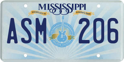MS license plate ASM206