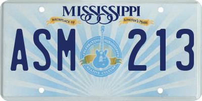 MS license plate ASM213