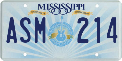 MS license plate ASM214