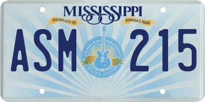 MS license plate ASM215