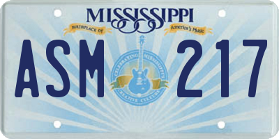 MS license plate ASM217
