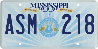 MS license plate ASM218