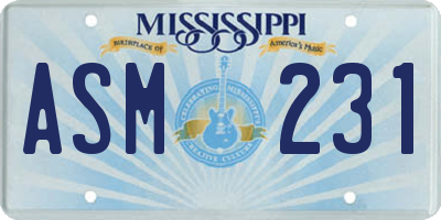 MS license plate ASM231