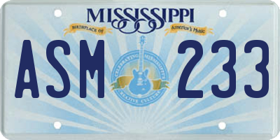 MS license plate ASM233
