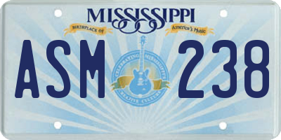 MS license plate ASM238