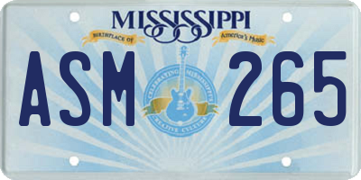 MS license plate ASM265