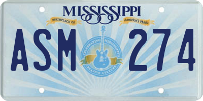MS license plate ASM274