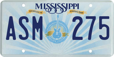 MS license plate ASM275