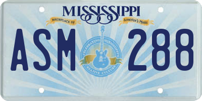 MS license plate ASM288