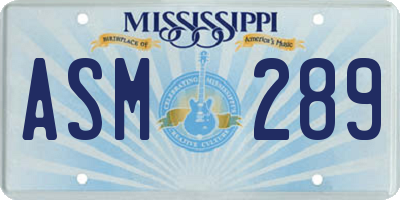 MS license plate ASM289
