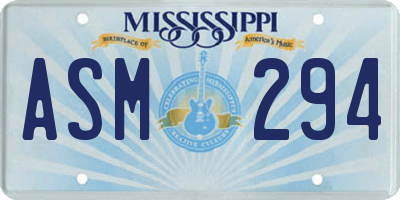 MS license plate ASM294