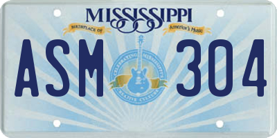 MS license plate ASM304