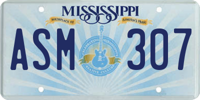 MS license plate ASM307