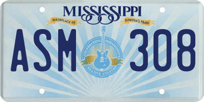 MS license plate ASM308