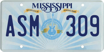 MS license plate ASM309