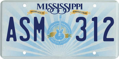 MS license plate ASM312