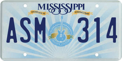 MS license plate ASM314