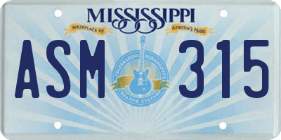 MS license plate ASM315