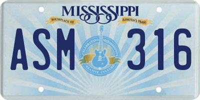 MS license plate ASM316