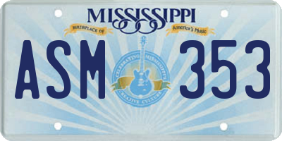 MS license plate ASM353