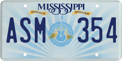 MS license plate ASM354