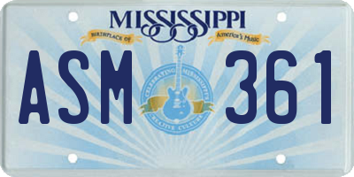 MS license plate ASM361