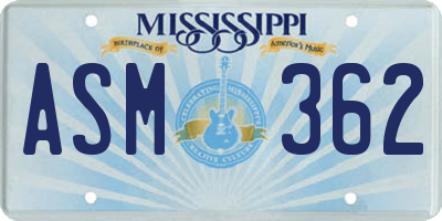 MS license plate ASM362