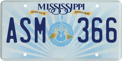 MS license plate ASM366