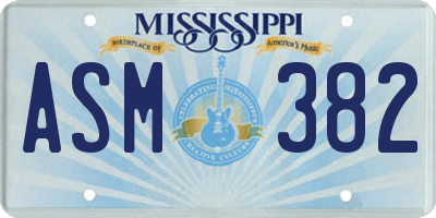 MS license plate ASM382