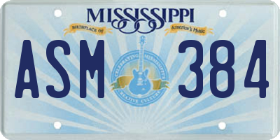 MS license plate ASM384