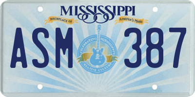 MS license plate ASM387