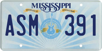 MS license plate ASM391
