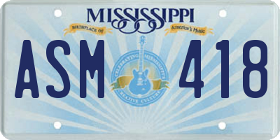 MS license plate ASM418