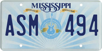 MS license plate ASM494