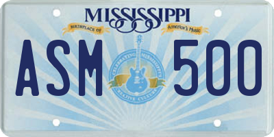 MS license plate ASM500
