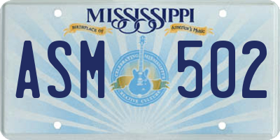 MS license plate ASM502