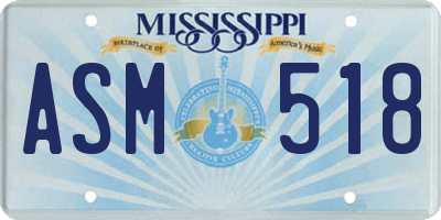 MS license plate ASM518