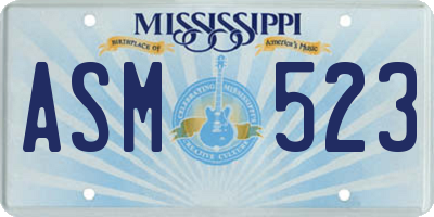 MS license plate ASM523