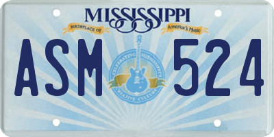 MS license plate ASM524