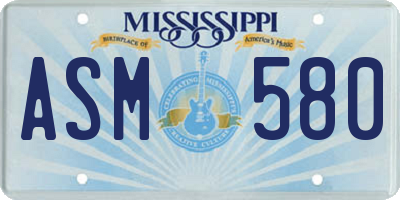 MS license plate ASM580